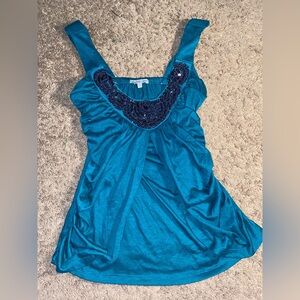 Charlotte Russe Teal Beaded Tank Top Sleeveless Flowy Blouse Size Medium Work